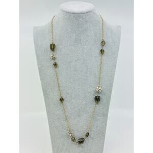 J. Crew Necklace Rhinestone Brown Faceted Acrylic Stations Gold Tone 30" Jewelry